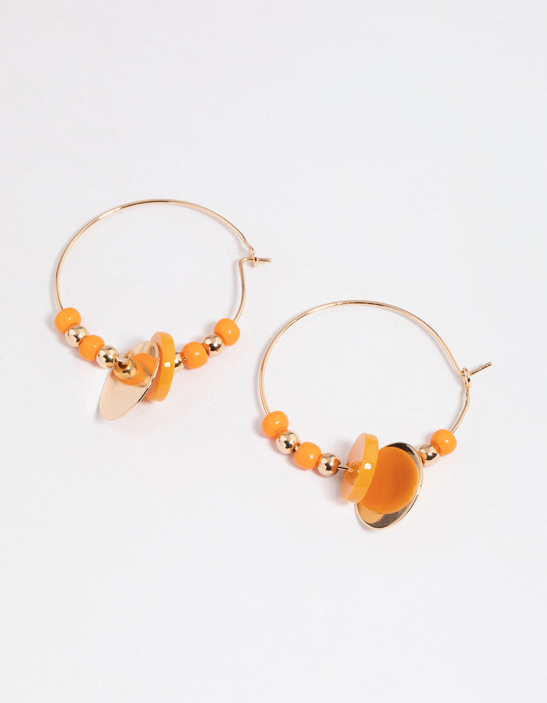 Orange Mixed Bead & Disc Wire Hoop Earrings Lovisa