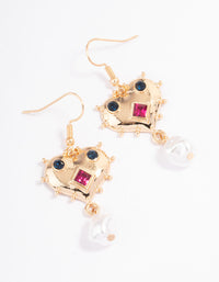 Red Boho Heart & Pearl Drop Earrings - link has visual effect only