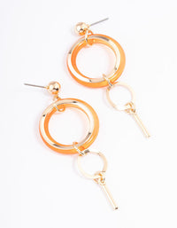 Orange Open Circle & Stick Drop Earrings - link has visual effect only