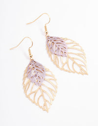 Lilac Double Open Leaf Drop Earrings - link has visual effect only