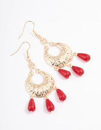 Gold Red Beaded Drop Chandbali Earrings - link has visual effect only
