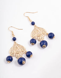 Navy Ornate Triple Beaded Drop Earrings - link has visual effect only