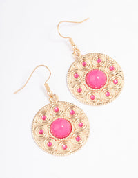 Fuchsia Round Diamante Ornate Drop Earrings - link has visual effect only