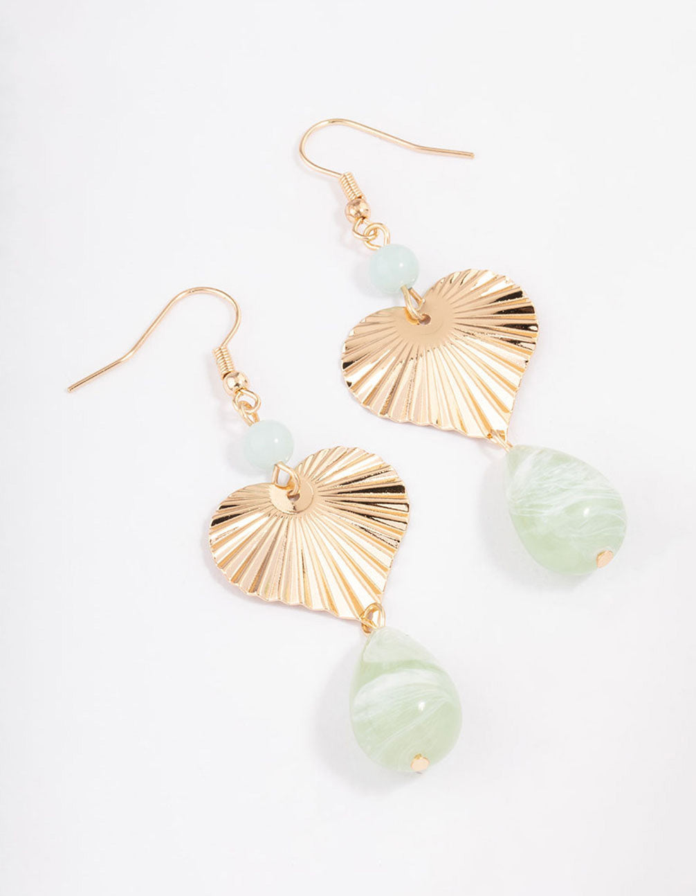 Green Ray Heart & Beaded Drop Earrings