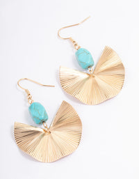 Turquoise Textured Fan & Beaded Drop Earrings - link has visual effect only