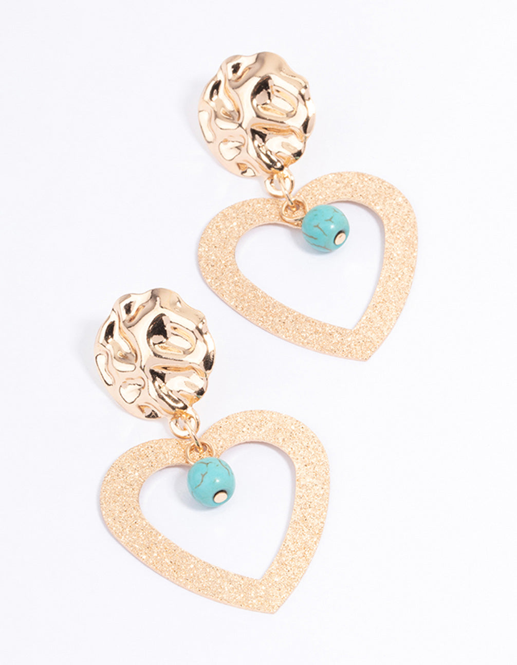 Turqouise Sandblast Heart Drop Earrings
