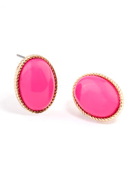 Fuchsia Large Oval Ornate Stud Earrings - link has visual effect only