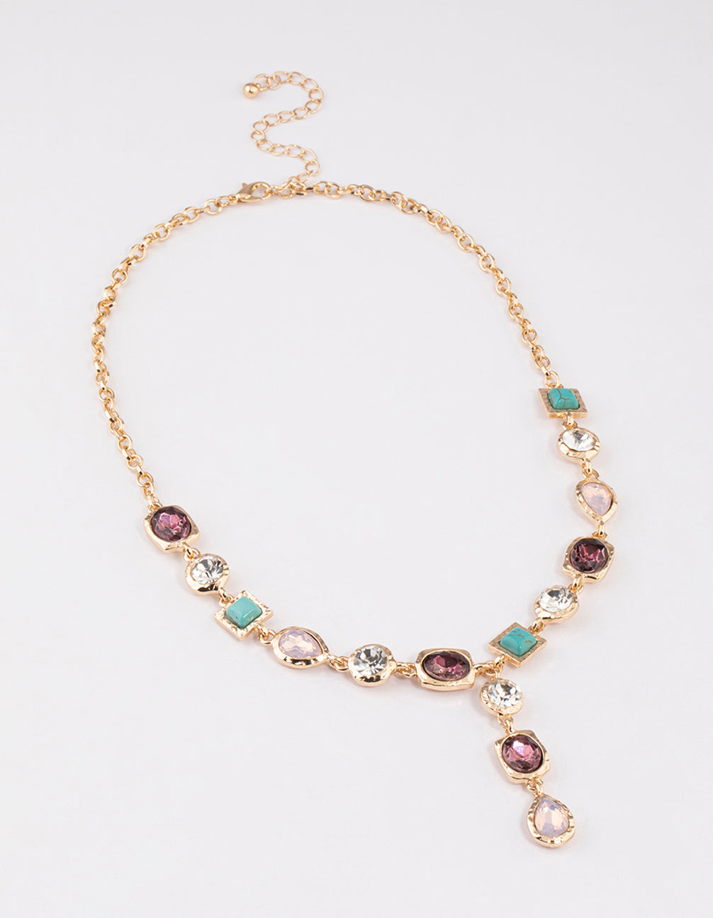 Gold Small Jewel Y-Neck Pendant Necklace