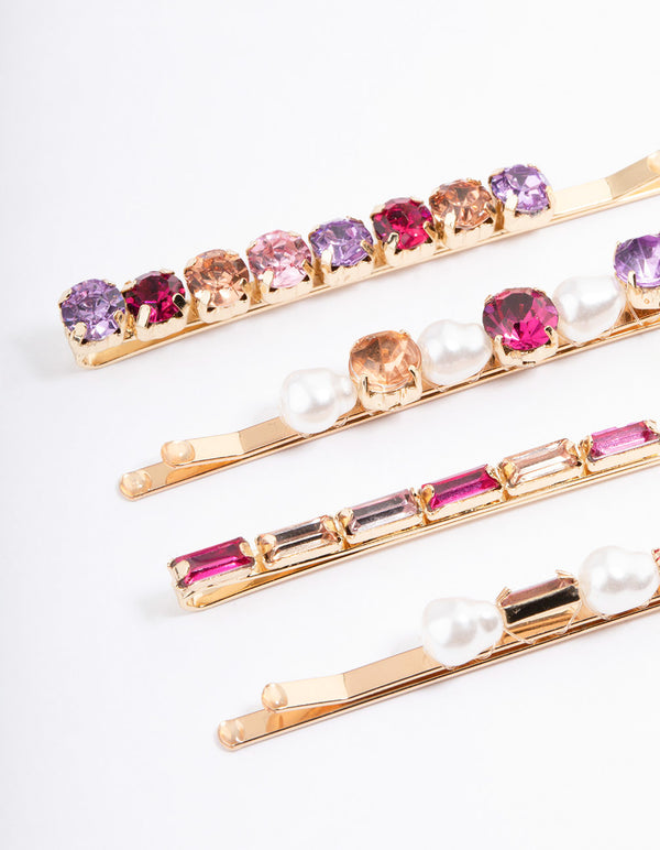 Gold Molten Slide Hair Clips 4-Pack