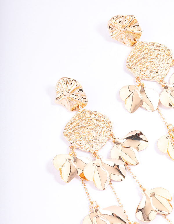 Gold Molten Statement Petal Drop Earrings