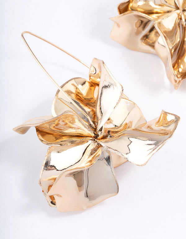 Gold Frosted Flower Drop Earrings
