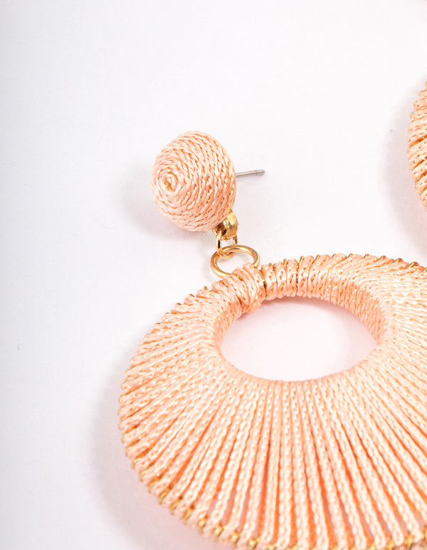 Gold Puffy Threaded Wrap Drop Earrings