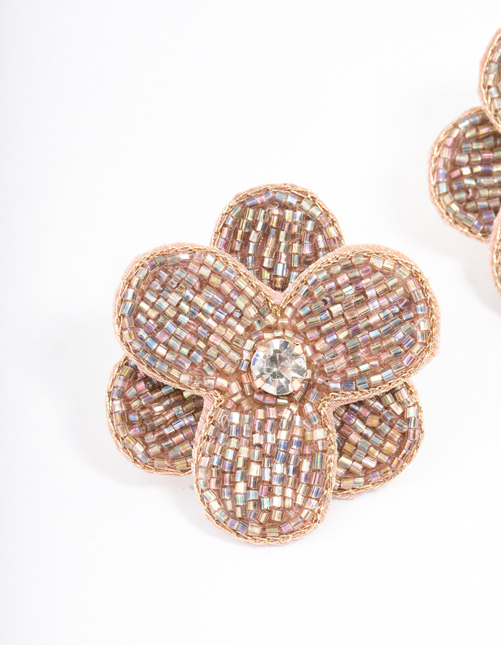 Gold Beaded Flower Stud Earrings