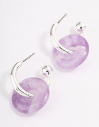 Silver Amethyst Pendant & Huggie Hoop Earrings - link has visual effect only