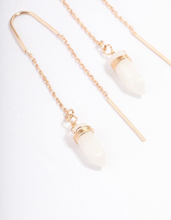 Gold Clear Quartz Moon Threader Earrings