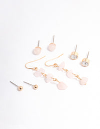 Gold Rose Quartz Diamante Drop Stacker Earrings - link has visual effect only