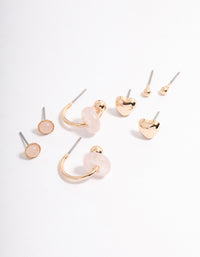 Gold Rose Quartz Donut Stud Stacker Earrings - link has visual effect only