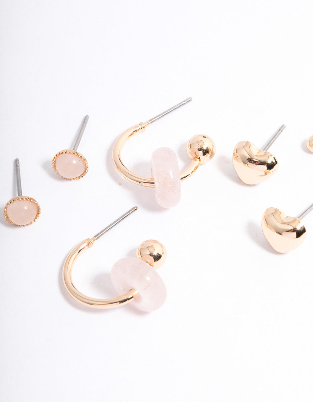 Gold Rose Quartz Donut Stud Stacker Earrings