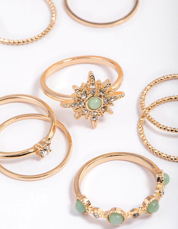 Gold Green Aventurine Star Stacker Rings