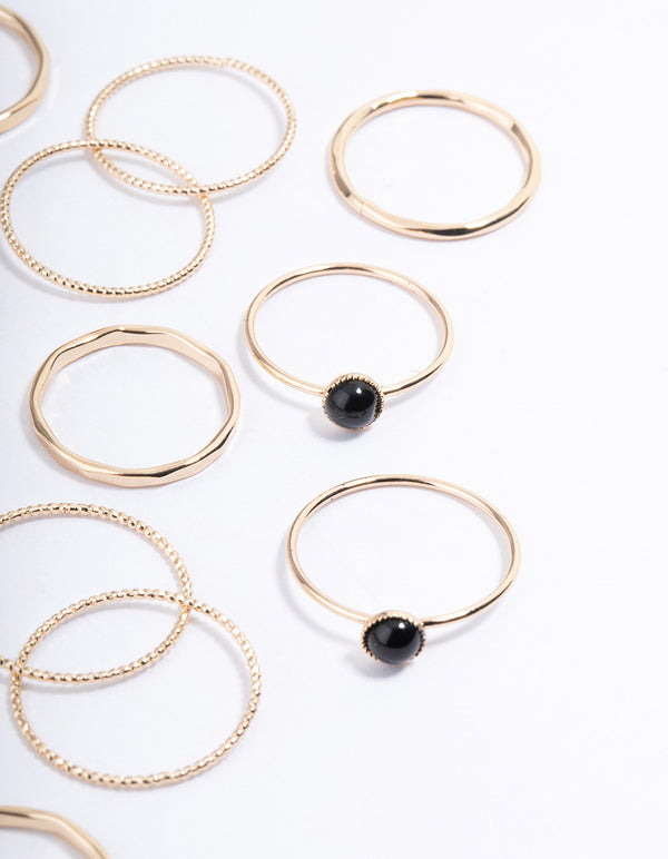 Gold Black Onyx Round Stone Mega Ring