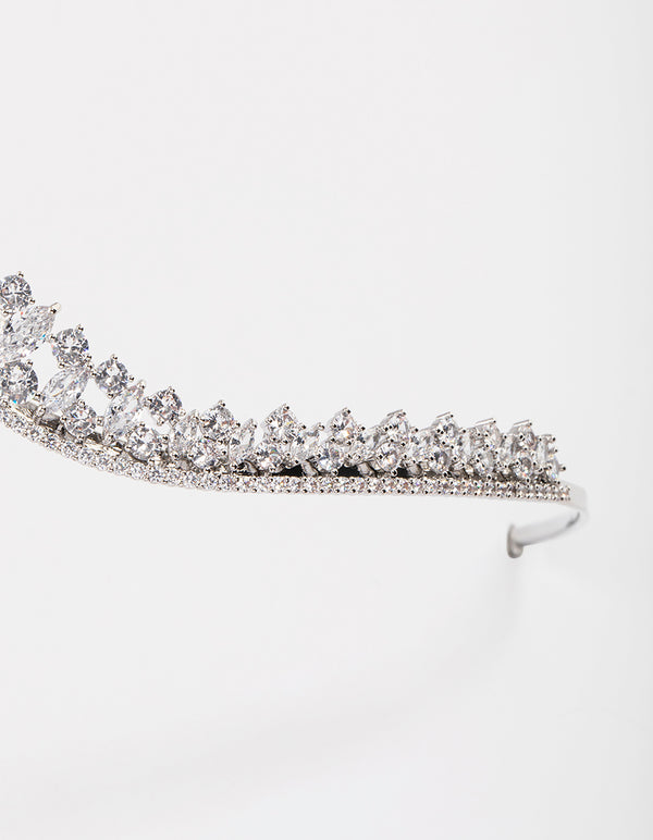 Silver Cubic Zirconia Mixed Stone Pointed Crown