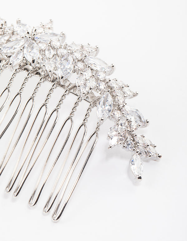 Silver Cubic Zirconia Floral Arch Hair Comb