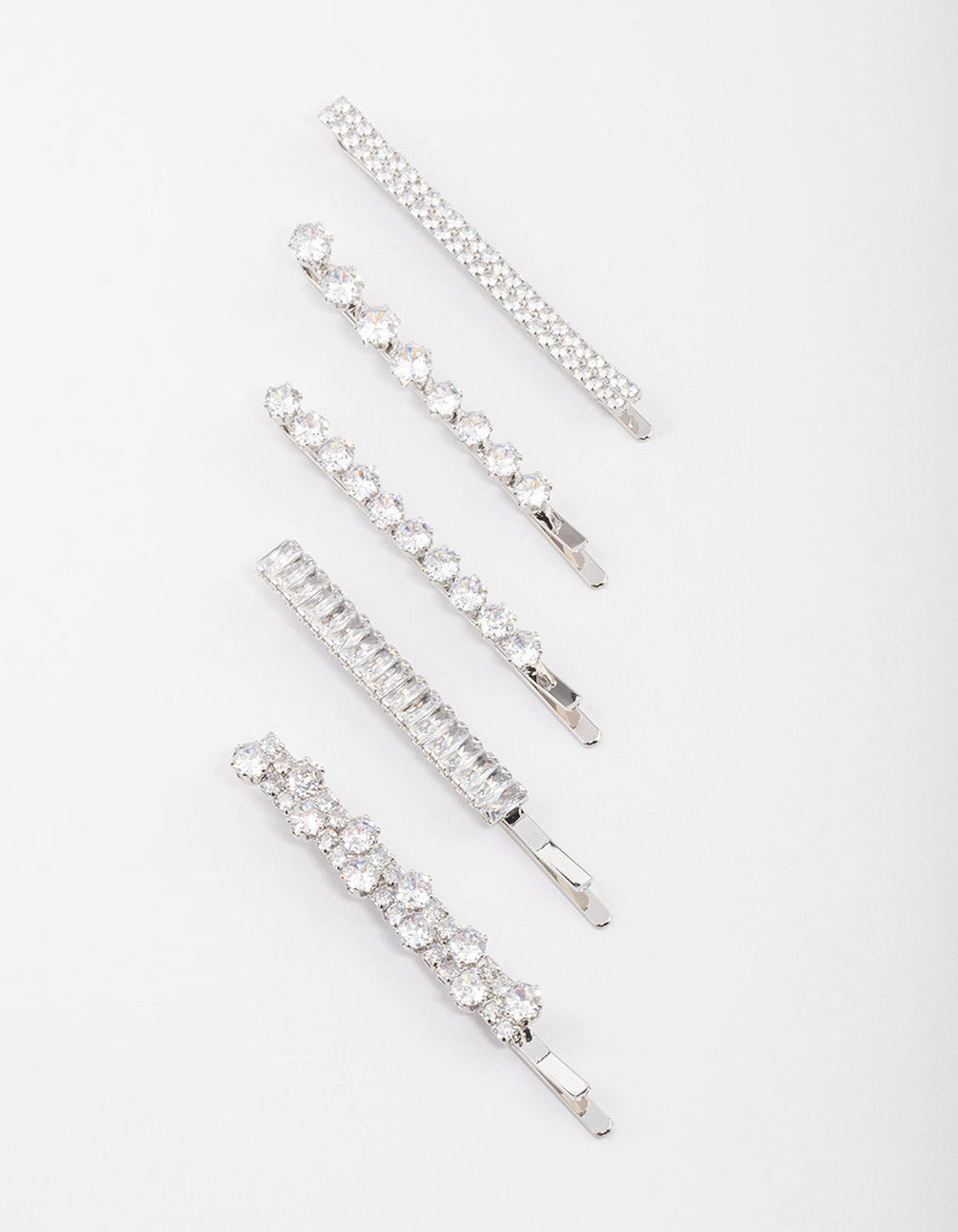 Silver Cubic Zirconia Mixed Stone Hair Clips 4-Pack