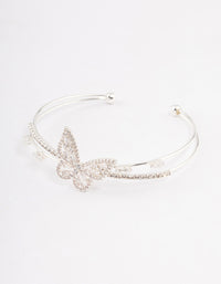 Silver Cubic Zirconia Butterfly Cross Over Cuff Bangle - link has visual effect only
