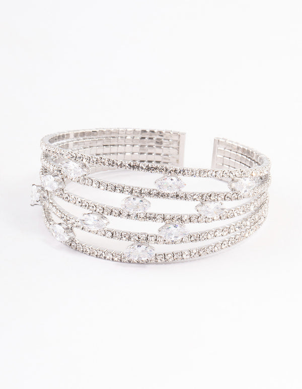 Silver Cubic Zirconia Marquise Cupchain Bangle