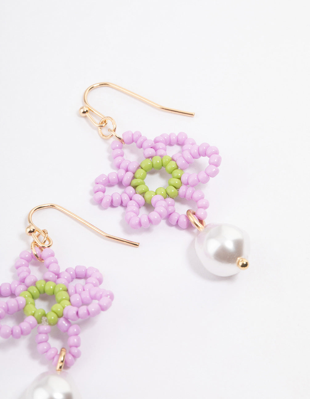 Beaded Flower Peal Drop Earrings