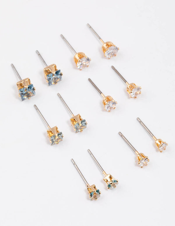 Gold Circle Square Stud Earrings