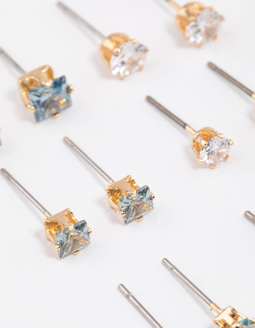 Gold Circle Square Stud Earrings