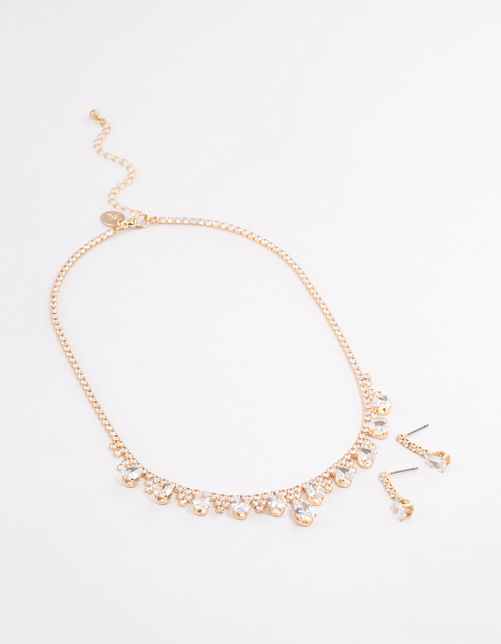 Gold Cubic Zirconia Cupchain Teardrop Jewellery Set