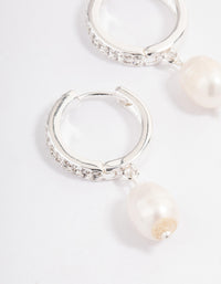 Silver Plated Diamante Huggie Freshwater Pearl Earrings - link has visual effect only