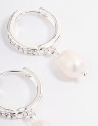 Silver Plated Diamante Huggie Freshwater Pearl Earrings - link has visual effect only