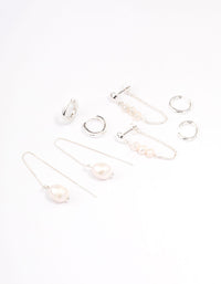 Silver Plated Freshwater Pearls Thread Through Earrings - link has visual effect only