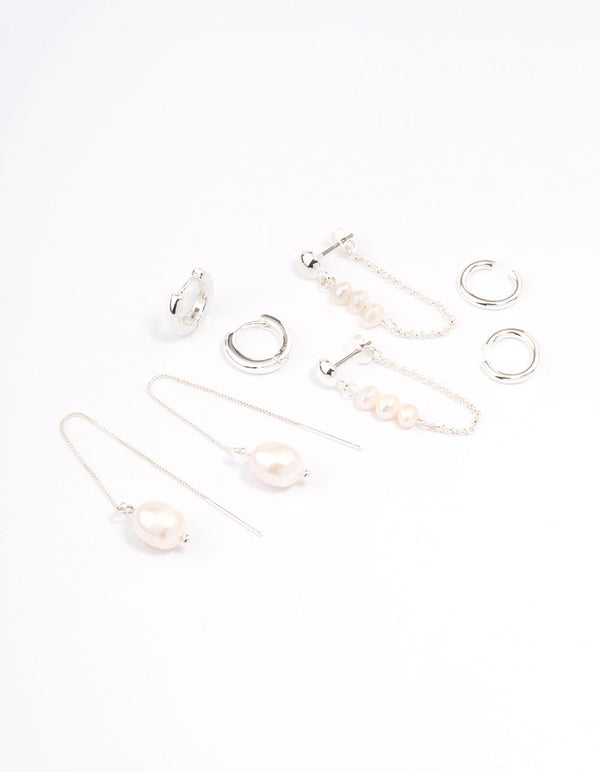 Silver Plated Freshwater Pearls Thread Through Earrings