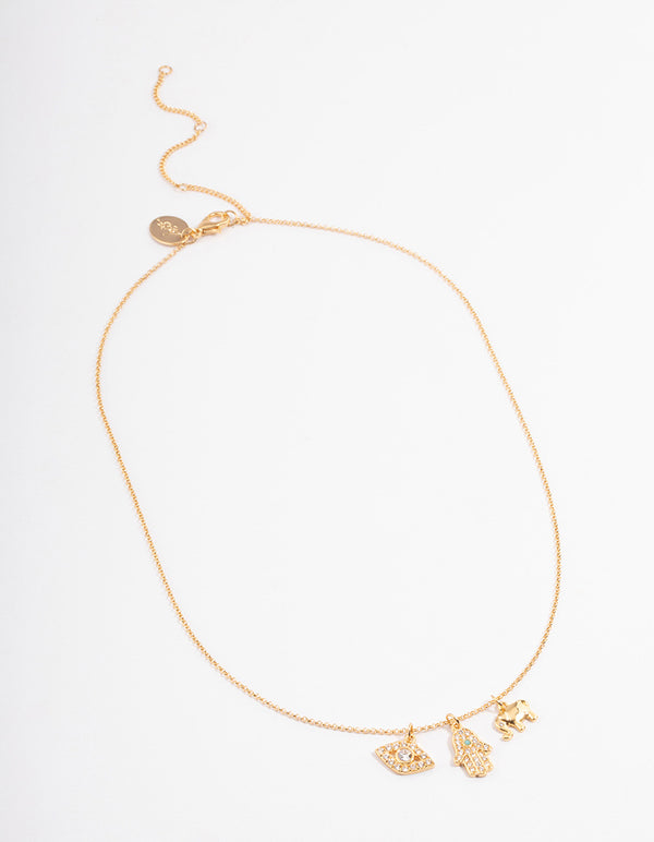 Gold Plated Cubic Zirconia Eye Elephant Necklace