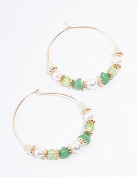 Green Mixed Facet & Pearl Hoop Earrings - link has visual effect only