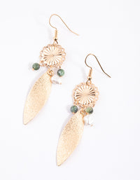 Green Boho Leaf & Beaded Drop Earrings - link has visual effect only