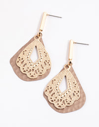 Brown Triangular Ornate Drop Earrings - link has visual effect only