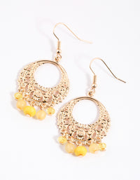 Yellow Round Ornate & Beaded Drop Earrings - link has visual effect only