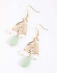 Mint Ornate Beaded Drop Earrings - link has visual effect only