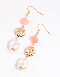 Peach Flower Beaded & Pearl Drop Earrings - link has visual effect only