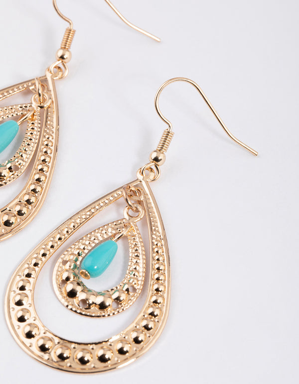 Turquoise Double Open Teardrop Earrings