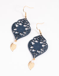 Navy Ornate Pearl & Leaf Drop Earrings - link has visual effect only