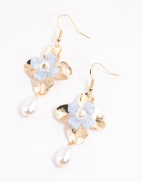 Blue Flower Pearl Droplet Earrings - link has visual effect only