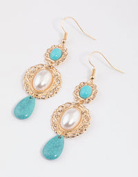 Turquoise Ornate Mixed Stone Drop Earrings - link has visual effect only