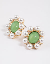 Green Oval Pearl Halo Stud Earrings - link has visual effect only