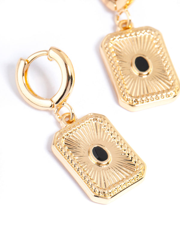 Gold Rectangle Ray Huggie Earrings